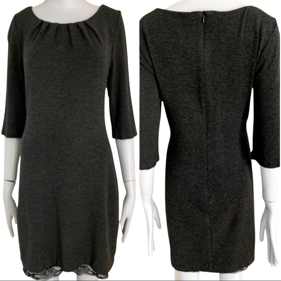 TRINA TURK Knit Lace Hem Charcoal Grey Dress - Picture 11 of 16
